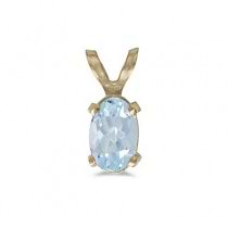 Oval Aquamarine Solitaire Pendant Necklace in 14K Yellow Gold (0.40ct)