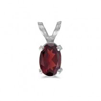 Oval Garnet Solitaire Pendant Necklace in 14K White Gold (0.55ct)