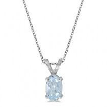 Oval Aquamarine Solitaire Pendant Necklace in 14K White Gold (0.40ct)