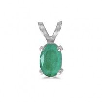 Oval Emerald Solitaire Pendant Necklace in 14K White Gold (0.45ct)