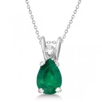Pear Emerald and Diamond Pendant 14K White Gold (0.45tcw)