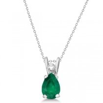 Pear Emerald and Diamond Pendant 14K White Gold (0.45tcw)