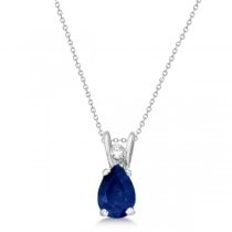 Pear Blue Sapphire and Diamond Pendant 14K White Gold (0.63ctw)