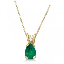 Pear Emerald and Diamond Pendant 14K Yellow Gold (0.45tcw)