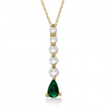 Graduated Diamond & Pear Emerald Drop Pendant 14k Yellow Gold (0.60ctw)