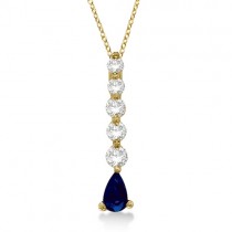 Graduated Diamond & Pear Sapphire Drop Pendant 14k Yellow Gold (0.60ctw)