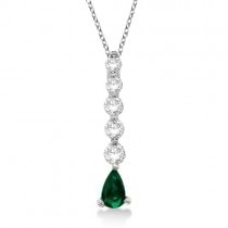 Graduated Diamond & Pear Emerald Drop Pendant 14k White Gold (0.60ctw)