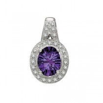 Oval Amethyst and Diamond Pendant Necklace 14k White Gold