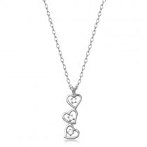Triple Heart Diamond Pendant Necklace 14k White Gold (0.15ct)