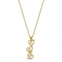 Triple Heart Diamond Pendant Necklace 14k Yellow Gold (0.15ct)