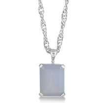 Emerald Cut Blue Chalcedony Gemstone Pendant Sterling Silver 10.75ct