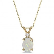 Oval Opal and Diamond Filagree Pendant in 14K Yellow Gold (0.27ct)