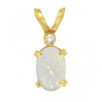 Oval Opal and Diamond Filagree Pendant in 14K Yellow Gold (0.27ct)