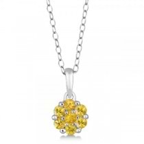 Flower Cluster Yellow Sapphire Pendant Sterling Silver (0.63ct)