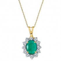 Emerald & Diamond Accented Pendant Necklace 14k Yellow Gold (1.50ctw)