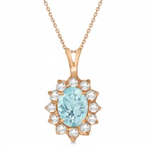 Aquamarine & Diamond Accented Pendant Necklace 14k Rose Gold (1.70ctw)