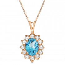 Blue Topaz & Diamond Accented Pendant Necklace 14k Rose Gold (1.70ctw)