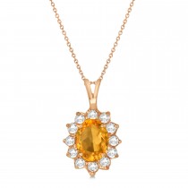 Citrine & Diamond Accented Pendant Necklace 14k Rose Gold (1.70ctw)