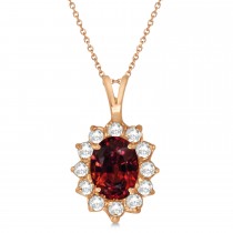 Garnet & Diamond Accented Pendant Necklace 14k Rose Gold (1.70ctw)