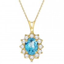 Blue Topaz & Diamond Accented Pendant Necklace 14k Yellow Gold (1.70ctw)