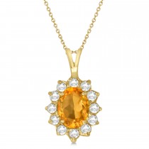 Citrine & Diamond Accented Pendant Necklace 14k Yellow Gold (1.70ctw)