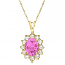 Pink Sapphire & Diamond Accented Pendant Necklace 14k Yellow Gold (1.70ctw)