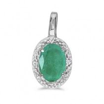 Oval Emerald & Diamond Pendant Necklace 14k White Gold (0.45ctw)