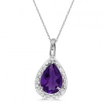 Pear Shaped Amethyst Pendant Necklace 14k White Gold (0.65ct)