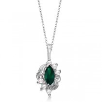 Marquise Emerald & Diamond Pendant Necklace in 14K White Gold (0.34ct)