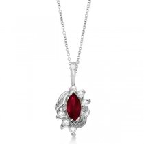 Marquise Red Ruby & Diamond Pendant in 14K White Gold (0.34ct)