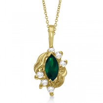 Marquise Emerald & Diamond Pendant in 14K Yellow Gold (0.34ct)