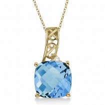 Blue Topaz & Diamond Vintage Style Pendant 14k Yellow Gold (3.00ct)
