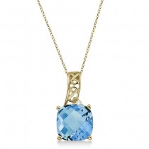 Blue Topaz & Diamond Vintage Style Pendant 14k Yellow Gold (3.00ct)