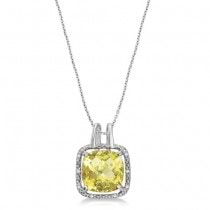 Lemon Quartz & Diamond Rope Pendant Necklace 14k White Gold (6.05ct)