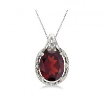 Oval Garnet and Diamond Pendant Necklace 14k White Gold (3.00ct)