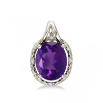 Oval Amethyst and Diamond Pendant Necklace 14k White Gold (3.00ct)