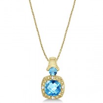 Blue Topaz & Diamond Pendant Necklace 14k Yellow Gold (4.16ct)