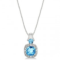Blue Topaz & Diamond Accented Pendant Necklace 14k White Gold (4.16ct)