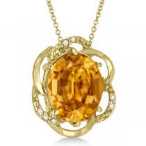 Citrine & Diamond Flower Shaped Pendant 14k Yellow Gold (2.45ct)