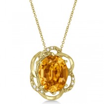 Citrine & Diamond Flower Shaped Pendant 14k Yellow Gold (2.45ct)