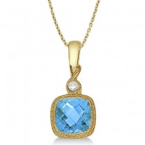 Blue Topaz & Diamond Vintage Pendant Necklace 14k Yellow Gold (0.93ct)