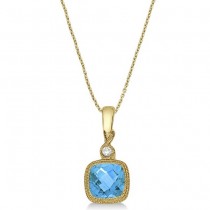 Blue Topaz & Diamond Vintage Pendant Necklace 14k Yellow Gold (0.93ct)
