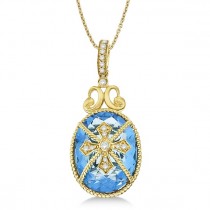 Blue Topaz & Diamond Byzantine Pendant Necklace 14k Yellow Gold (9.36ct)