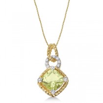 Cushion Green Amethyst Rope Pendant Necklace 14k Yellow Gold (1.85ct)
