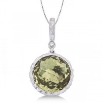 Green Amethyst Vintage Solitaire Pendant 14k White Gold (3.23ct)