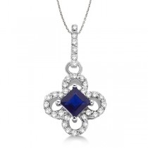Princess-Cut Sapphire & Diamond Clover Pendant 14k White Gold (0.70ct)