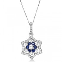 Blue Sapphire & Diamond Star Pendant Necklace 14k White Gold (0.55ct)