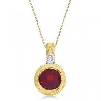 Vintage Garnet & Diamond Pendant Necklace 14k Yellow Gold (1.01ctw)