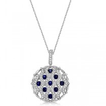 Sapphire & Diamond Circle Pendant Necklace 14k White Gold (1.55ctw)