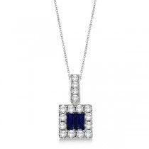 Baguette Sapphire & Diamond Pendant Necklace 14k White Gold (0.45ct)